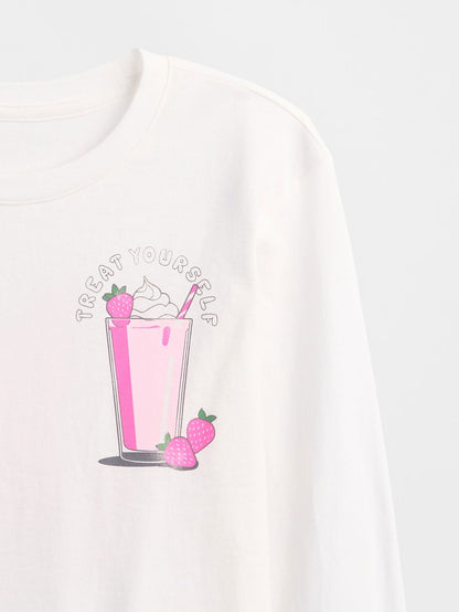 Beyaz Relaxed Grafik Baskılı T-shirt