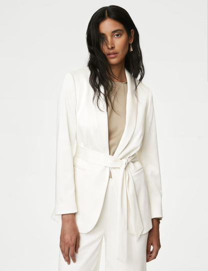 Regular Fit Kemerli Saten Blazer Ceket