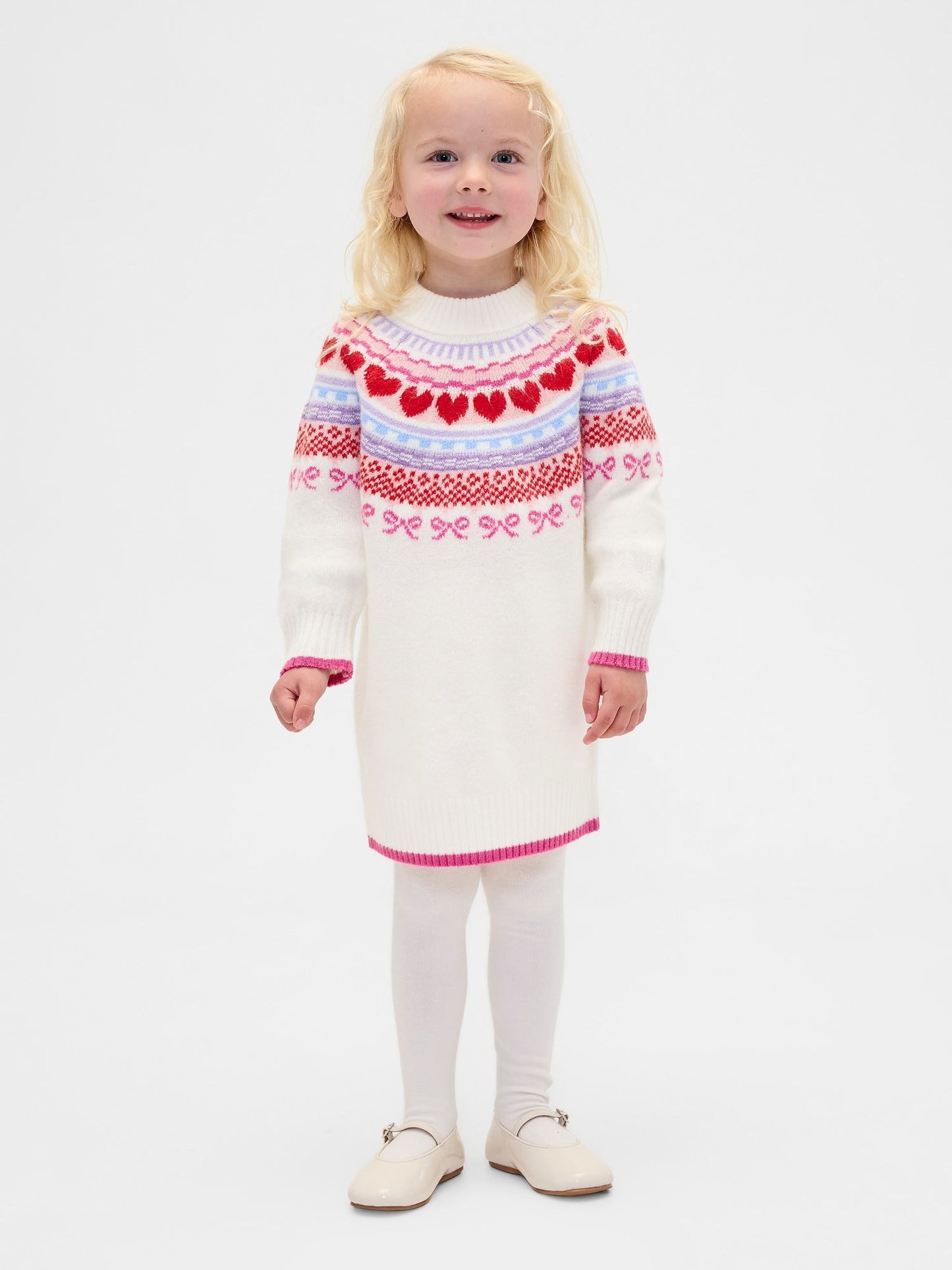 Kırık Beyaz Bebek & Küçük Çocuk Fair Isle Kazak Elbisesi
