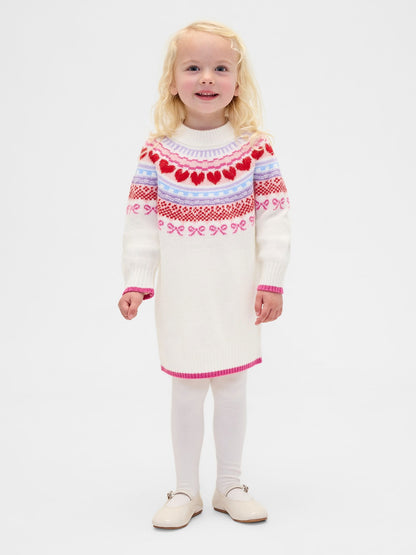 Kırık Beyaz Bebek & Küçük Çocuk Fair Isle Kazak Elbisesi