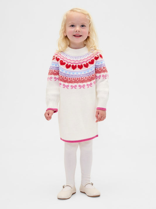 Kırık Beyaz Bebek & Küçük Çocuk Fair Isle Kazak Elbisesi