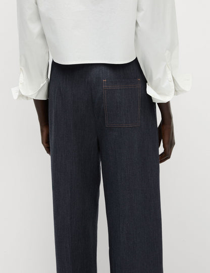 Pamuk Karışımlı Denim Görünümlü Wide Leg Pantolon
