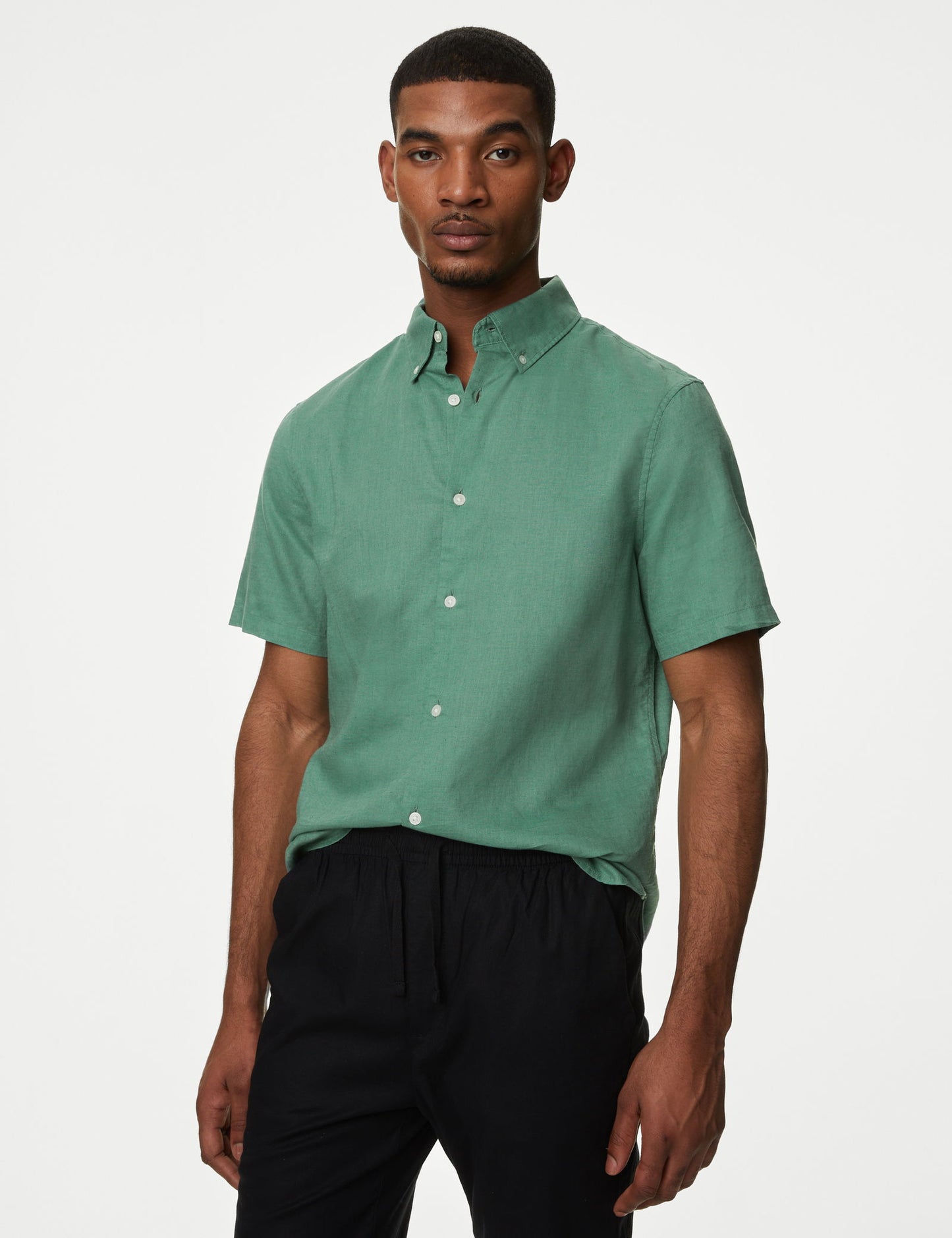 Regular Fit Kısa Kollu Keten Gömlek