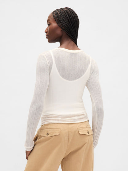 Beyaz Transparan Fitilli Henley Kazak