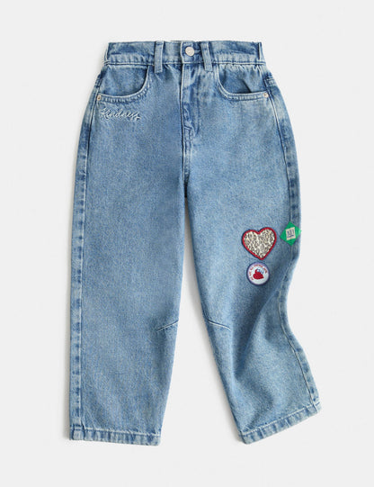 Rozet Detaylı Barrel Leg Jean