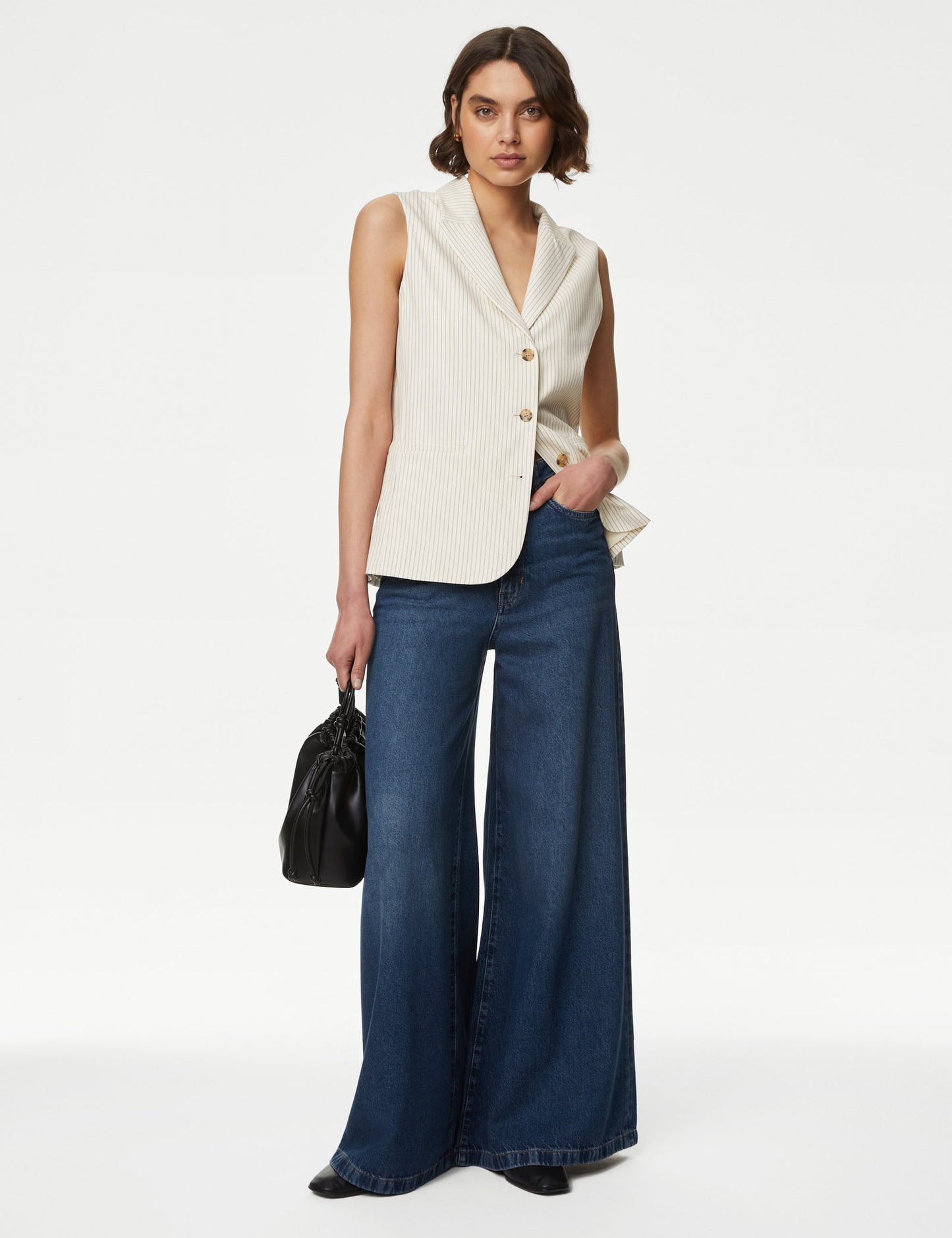 Tailored Fit Çizgili Uzun Klasik Yelek