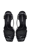 Kadın Siyah Bilekten Bağlamalı Ince Yüksek Topuklu Rugan Deri Sandalet