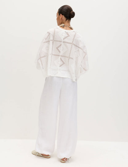 Saf Pamuklu Brode Kaftan Bluz