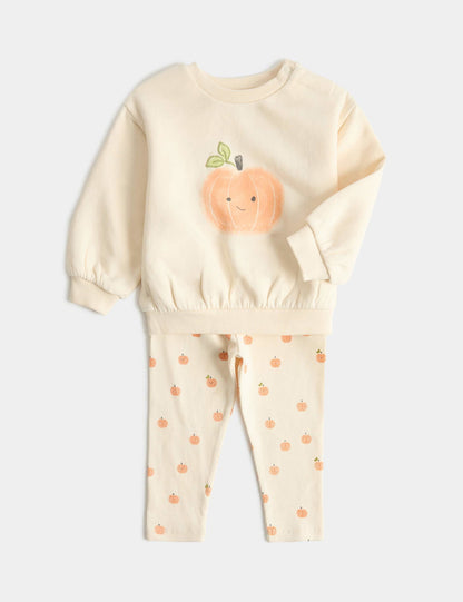 Halloween Balkabağı Desenli Sweatshirt Ve Eşofman Altı Seti