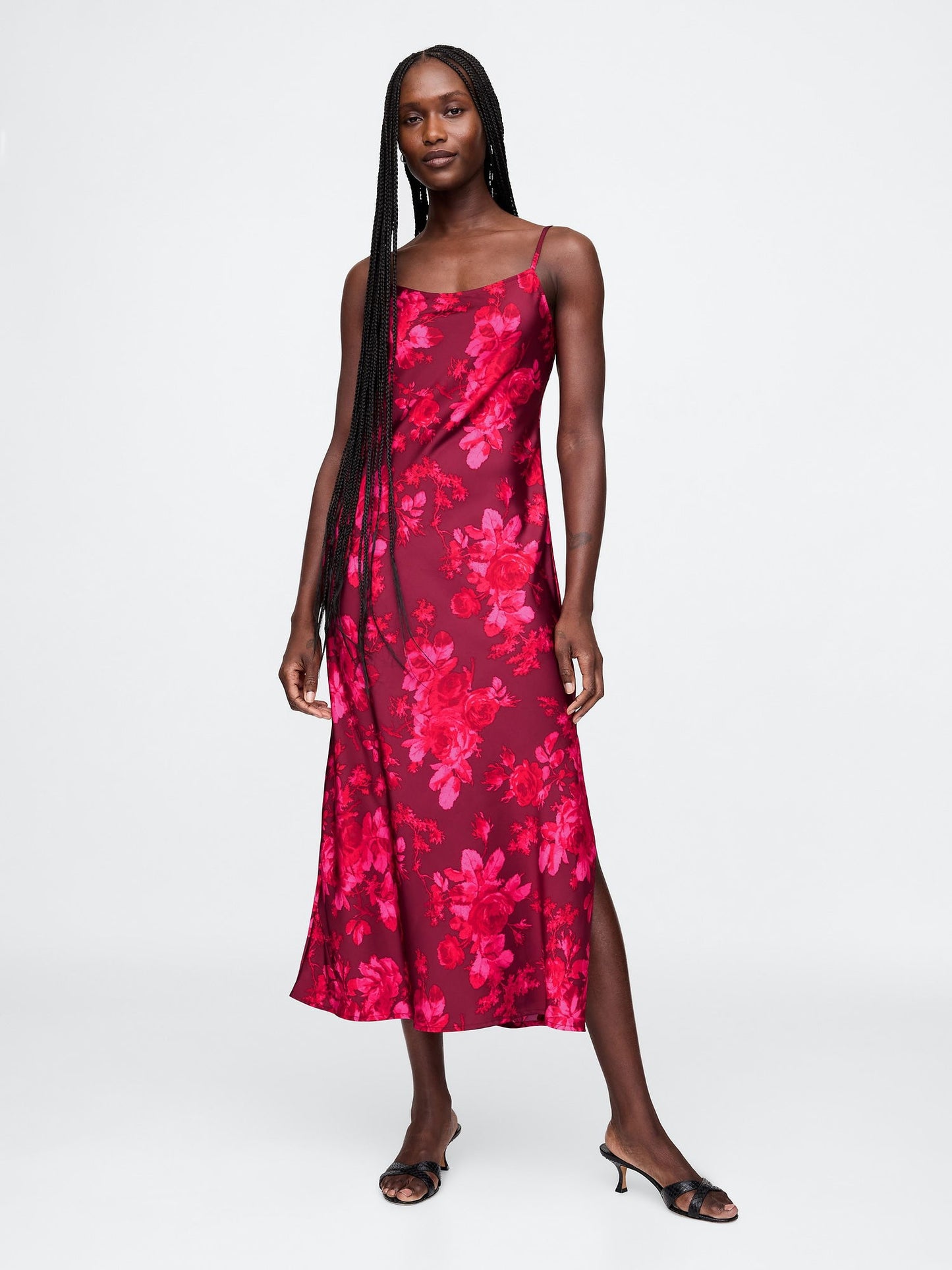 Pembe Geri Dönüştürülmüş Saten Slip Maxi Elbise
