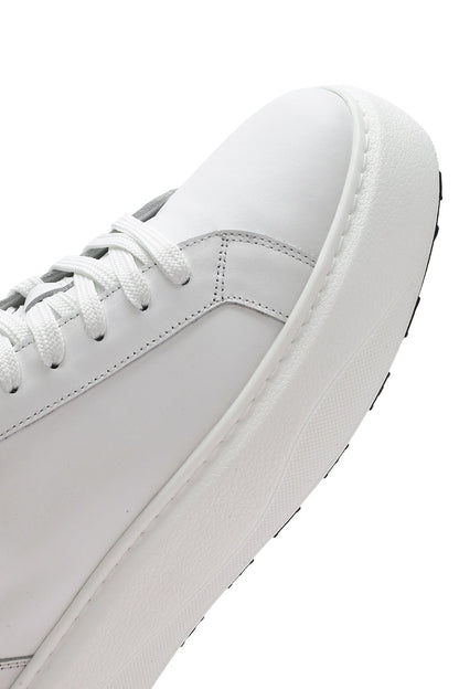 Erkek Beyaz Bağcıklı Kalın Tabanlı Deri Sneaker