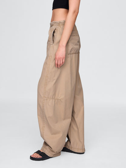 Bej Mid Rise Barrel Paraşüt Pantolon