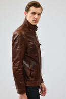 Wade Erkek Kahverengi Slim-fit Deri Ceket