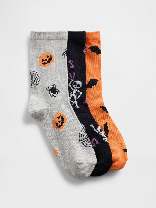 Çok Renkli Halloween Grafik Baskılı Crew Çorap (3’lü)
