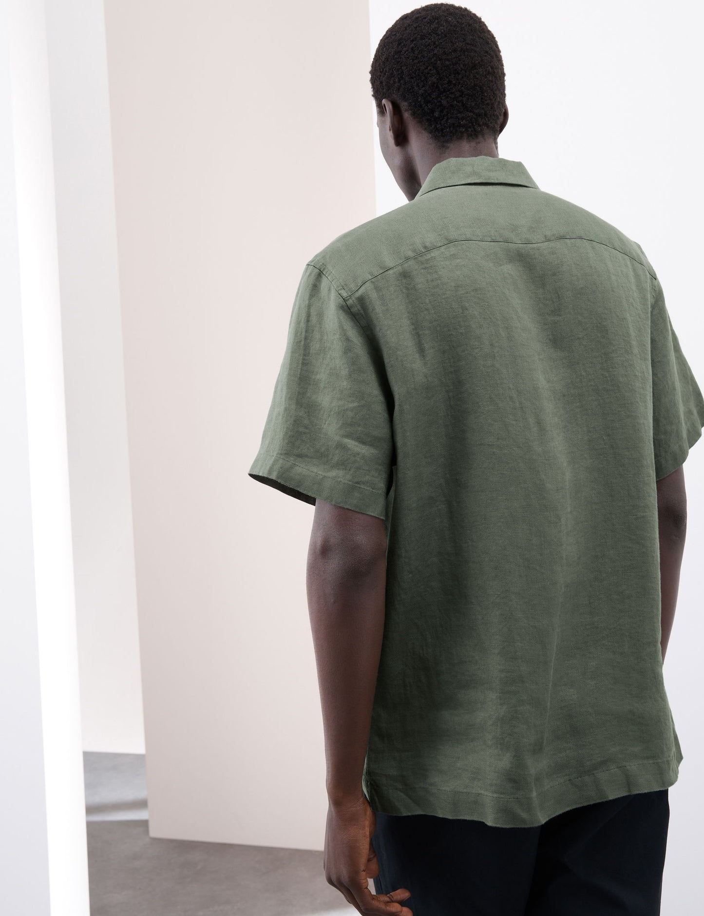 Saf Keten Herringbone Cuban Kısa Kollu Gömlek