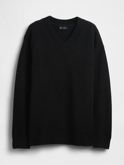 Siyah Cashsoft Oversized V-yaka Kazak