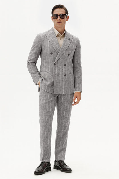 Damat Regular Fit Gri Çizgili Ipek-yün-kaşmir Karışımlı Takim Elbise