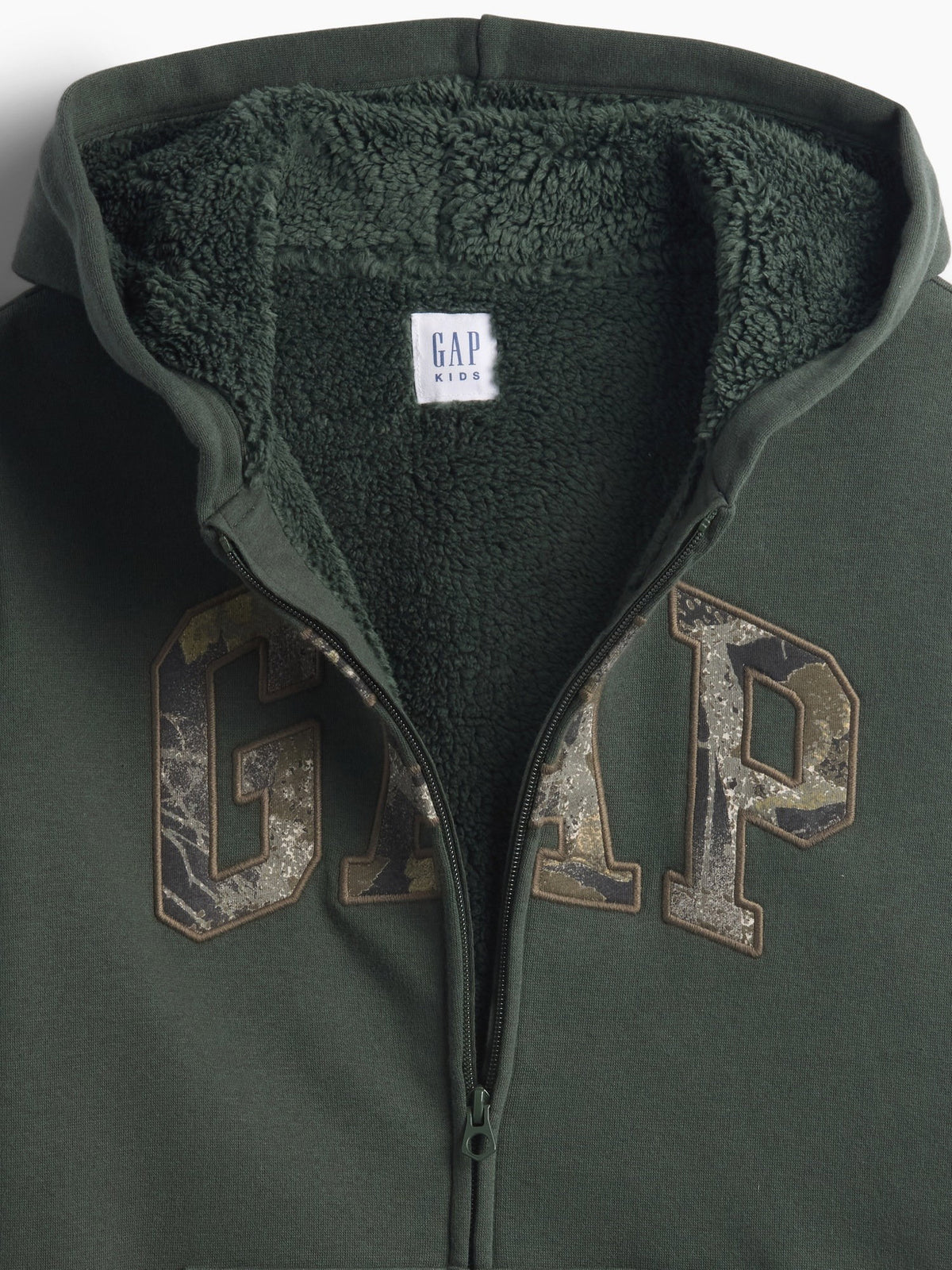 Koyu Yeşil Sherpa Astarlı Logo Fermuarlı Sweatshirt