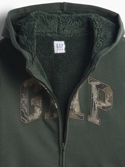 Koyu Yeşil Sherpa Astarlı Logo Fermuarlı Sweatshirt