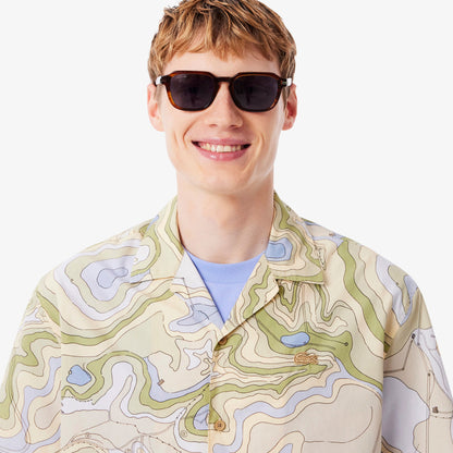 Lacoste Erkek Relaxed Fit Kısa Kollu Desenli Bej Gömlek