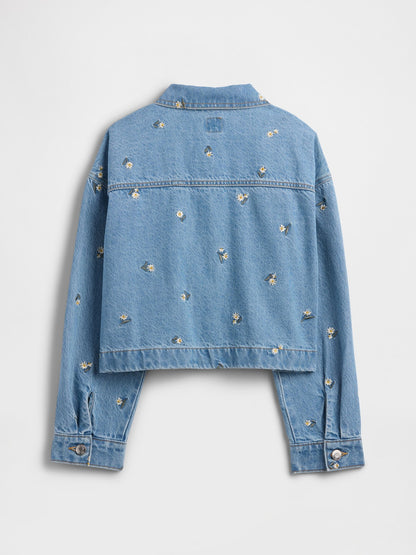 Açık Mavi Relaxed Işlemeli Denim Ceket