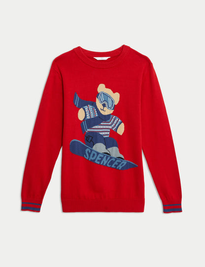 Saf Pamuklu Spencer Bear™ Noel Temalı Kazak (6-16 Yaş)