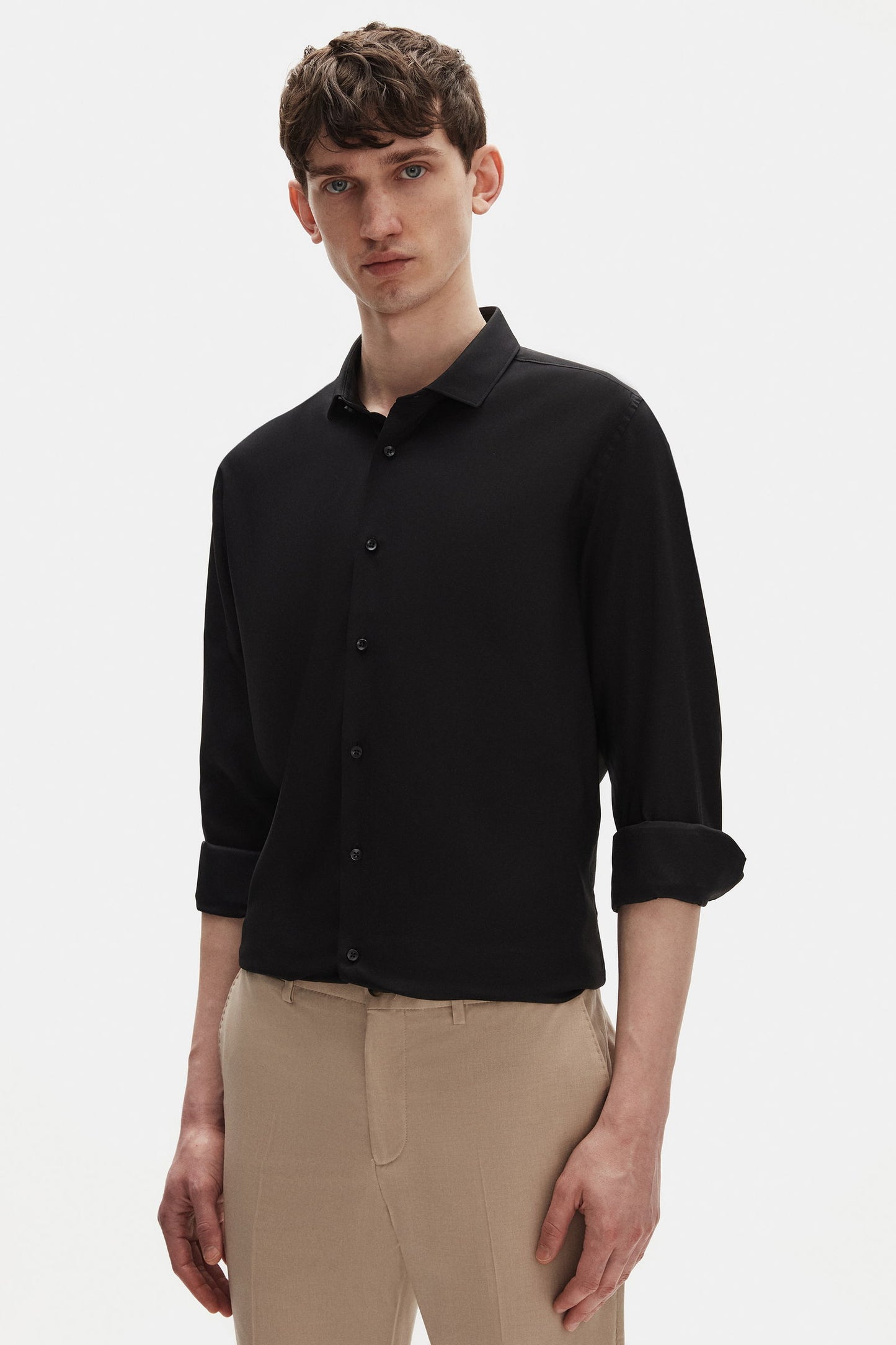 Tween Slim Fit Siyah Düz Travel Gömlek