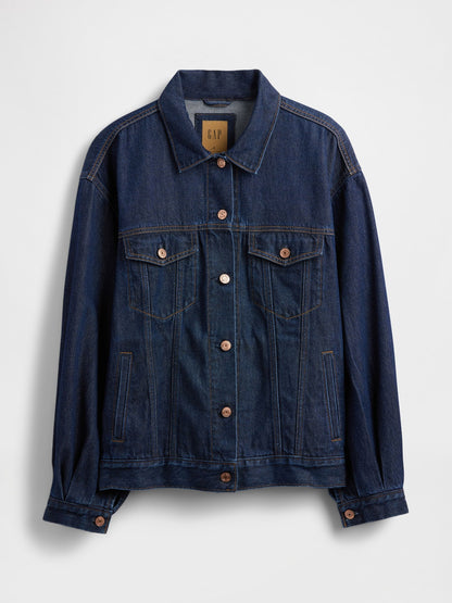 Koyu Mavi Ultrasoft Oversized Balon Kol Icon Denim Ceket