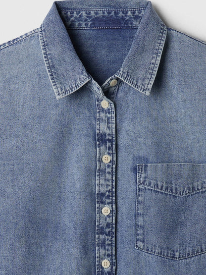 Mavi Crop Denim Gömlek
