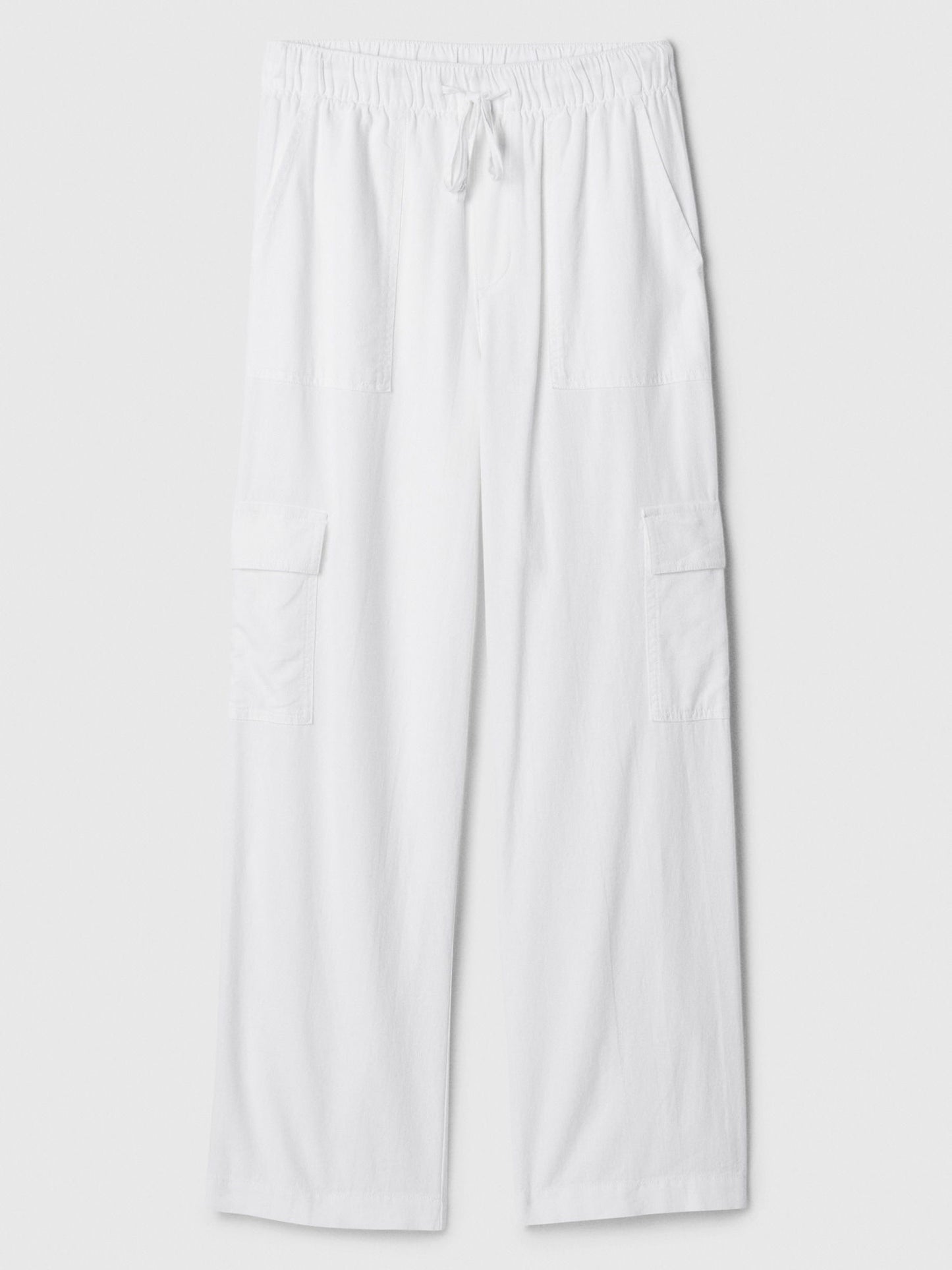 Beyaz Keten Karışımlı Wide-leg Kargo Pull-on Pantolon