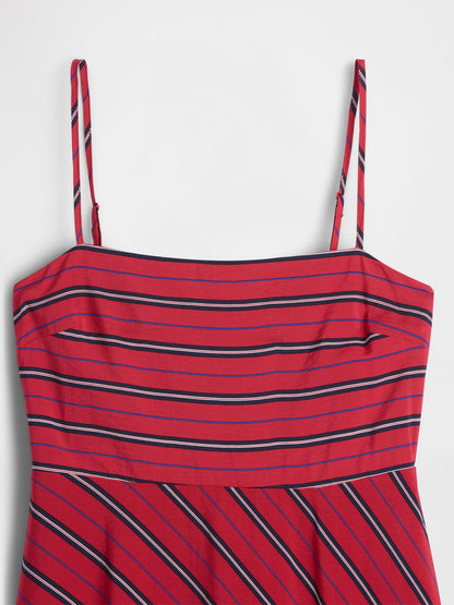 Kırmızı Çizgili Handkerchief Midi Elbise