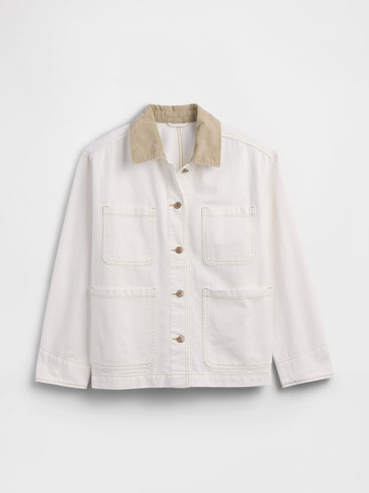 Beyaz Relaxed Denim Chore Ceket