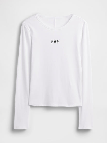 Beyaz Fitilli Crop Logo T-shirt