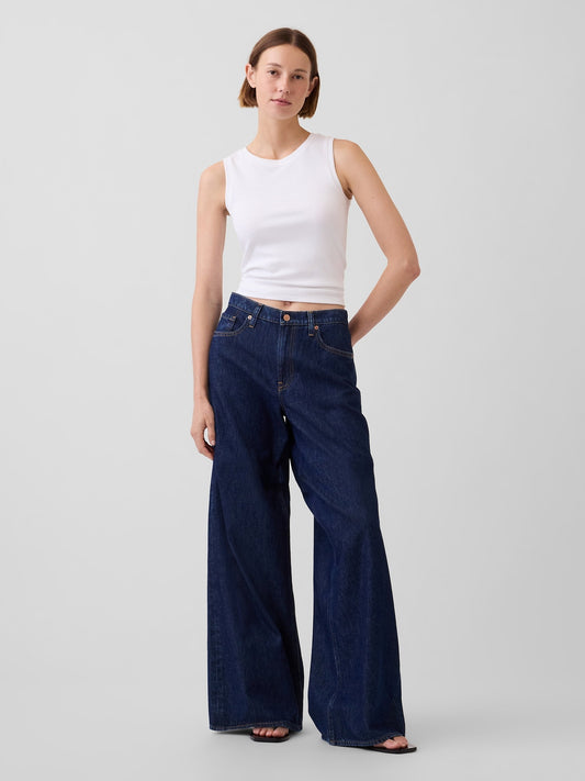 Koyu Mavi Düşük Bel Extra Baggy Jean Pantolon