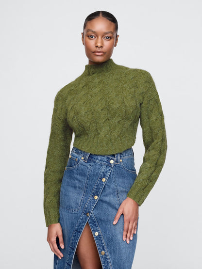 Yeşil Gap × Cult Gaia Cable Örgü Crop Kazak