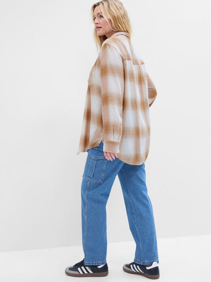 Bej Relaxed Flannel Easy Ekose Gömlek