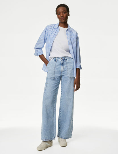 Yüksek Bel Wide Leg Jean Pantolon