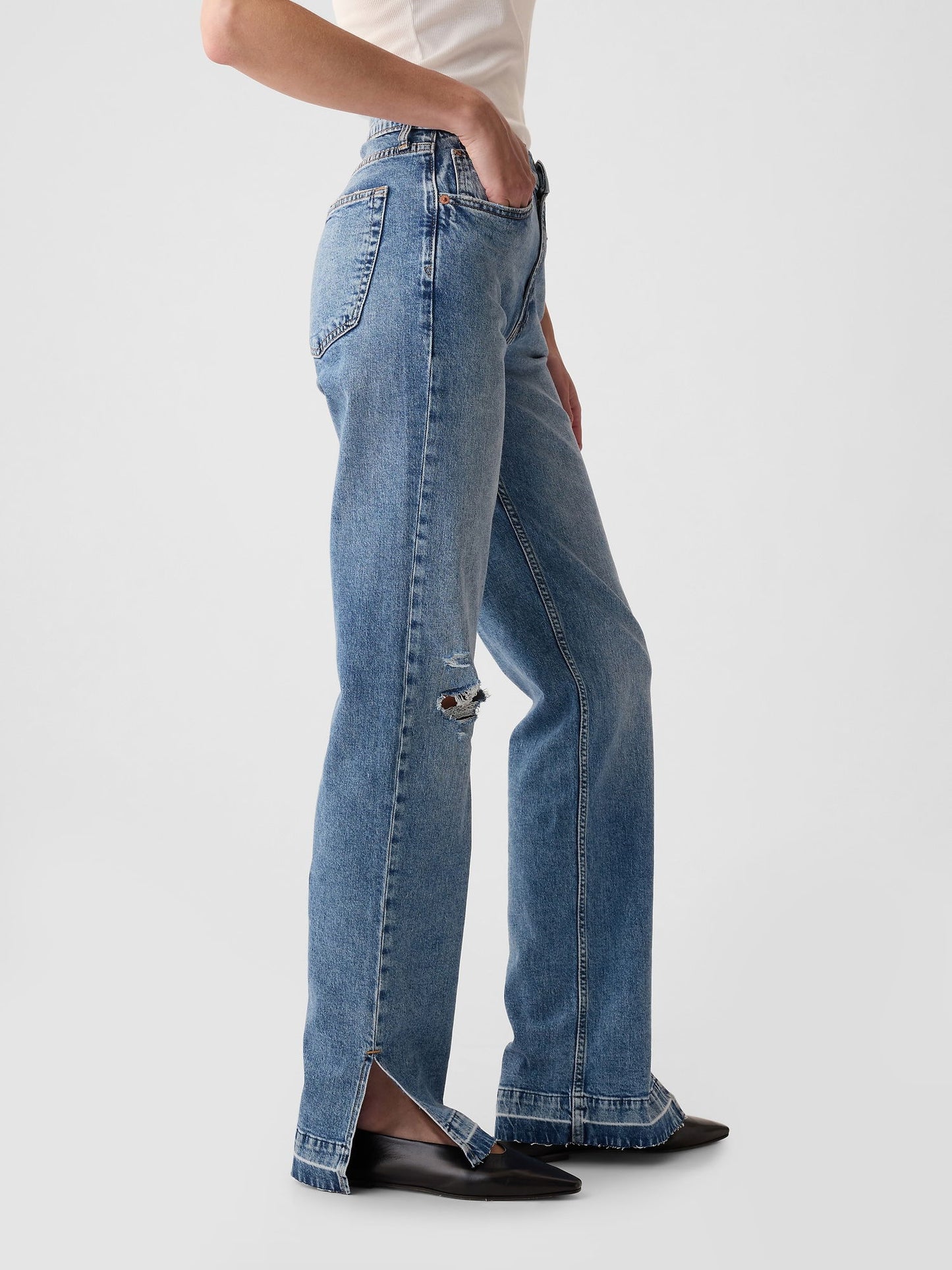 Koyu Mavi Mid Rise Cotton '90s Loose Jean Pantolon
