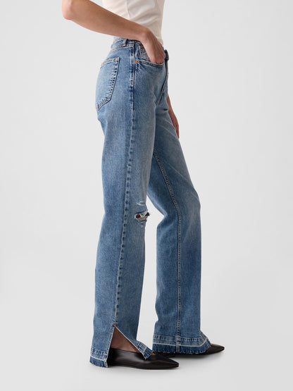 Koyu Mavi Mid Rise Cotton '90s Loose Jean Pantolon