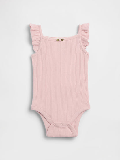 Pembe Pointelle Fitilli Askılı Bodysuit