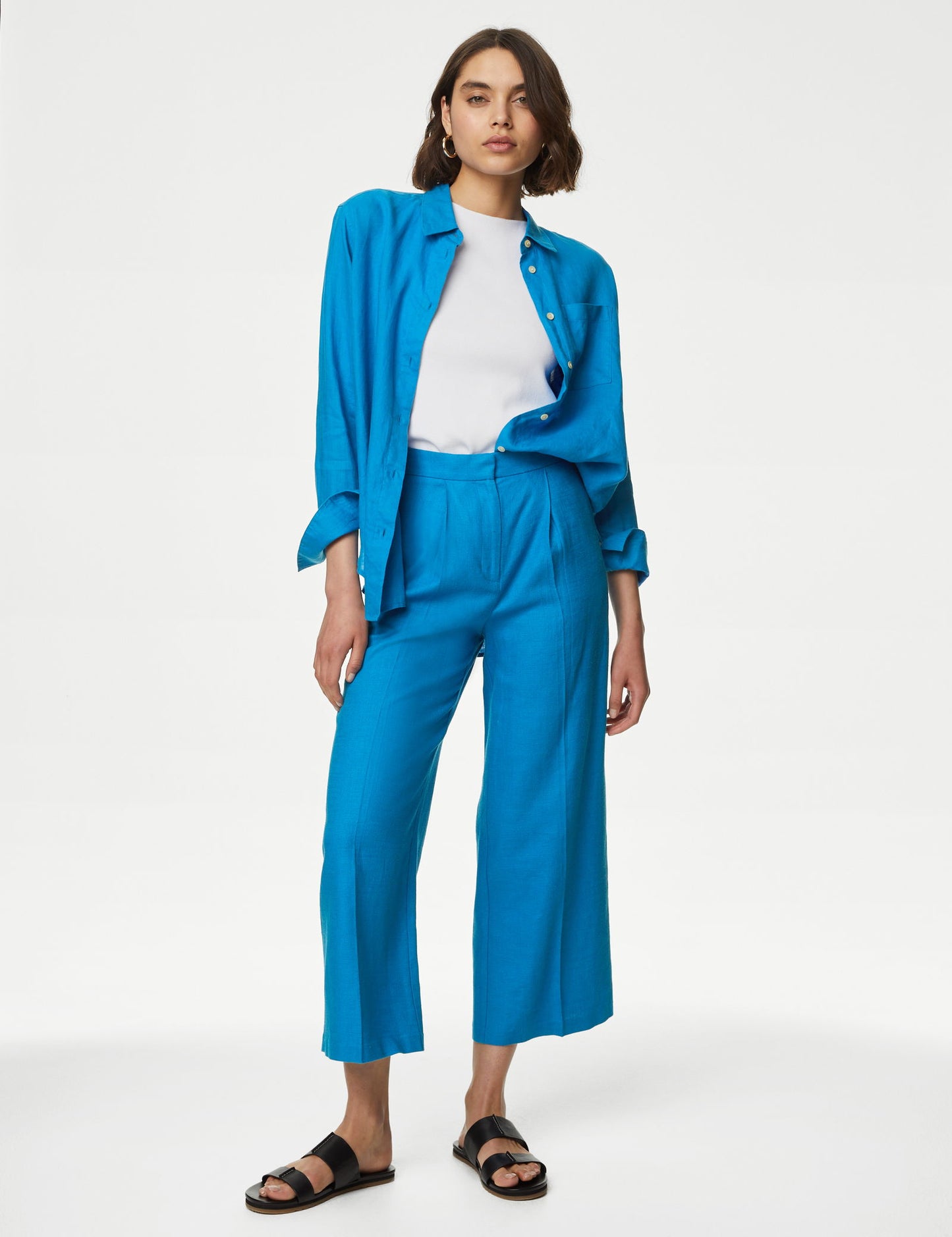 Wide Leg Crop Keten Pantolon