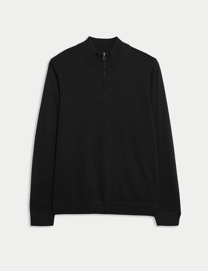Pure Extra Merino Yün Yarım Fermuarlı Kazak