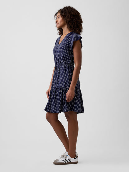 Lacivert Tiered Flutter Sleeve Mini Elbise