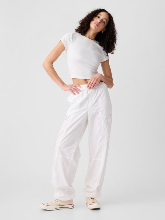 Kırık Beyaz Kargo Paraşüt Pull-on Pantolon