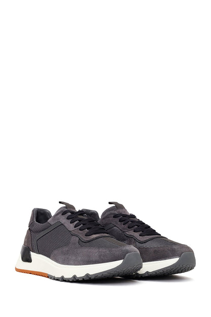 Erkek Gri Bağcıklı Kalın Tabanlı Deri Sneaker