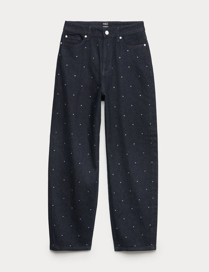 Taş Süslemeli Carrot Denim