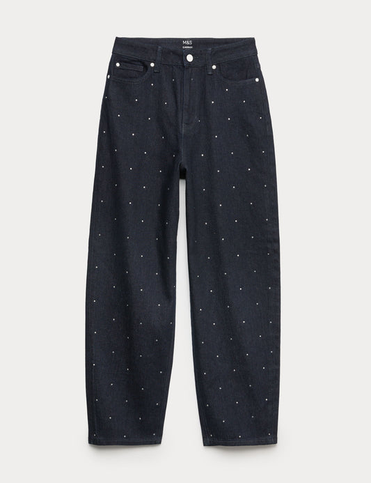 Taş Süslemeli Carrot Denim