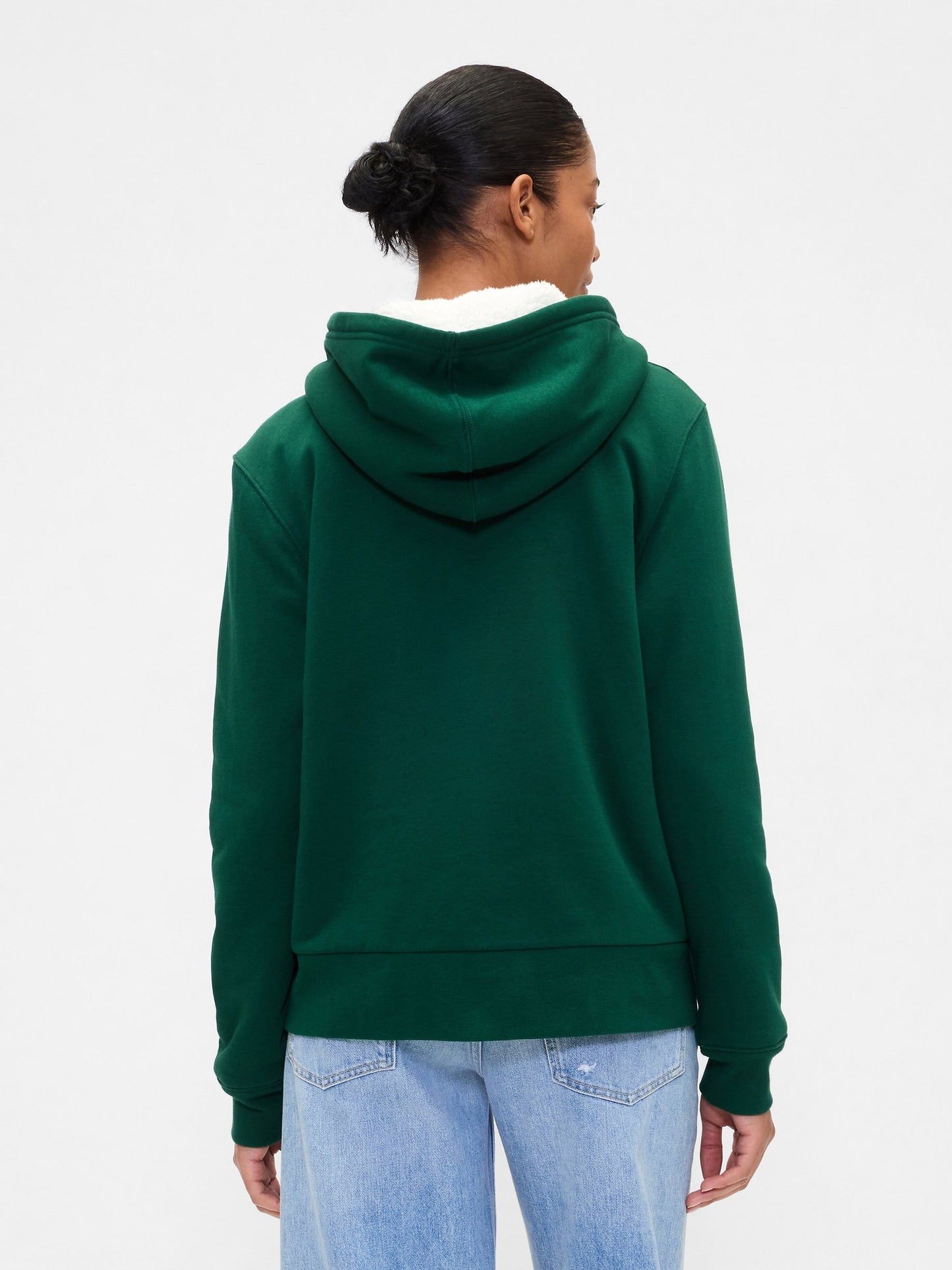 Koyu Yeşil Relaxed Gap Logo Sherpa-astarlı Fermuarlı Sweatshirt