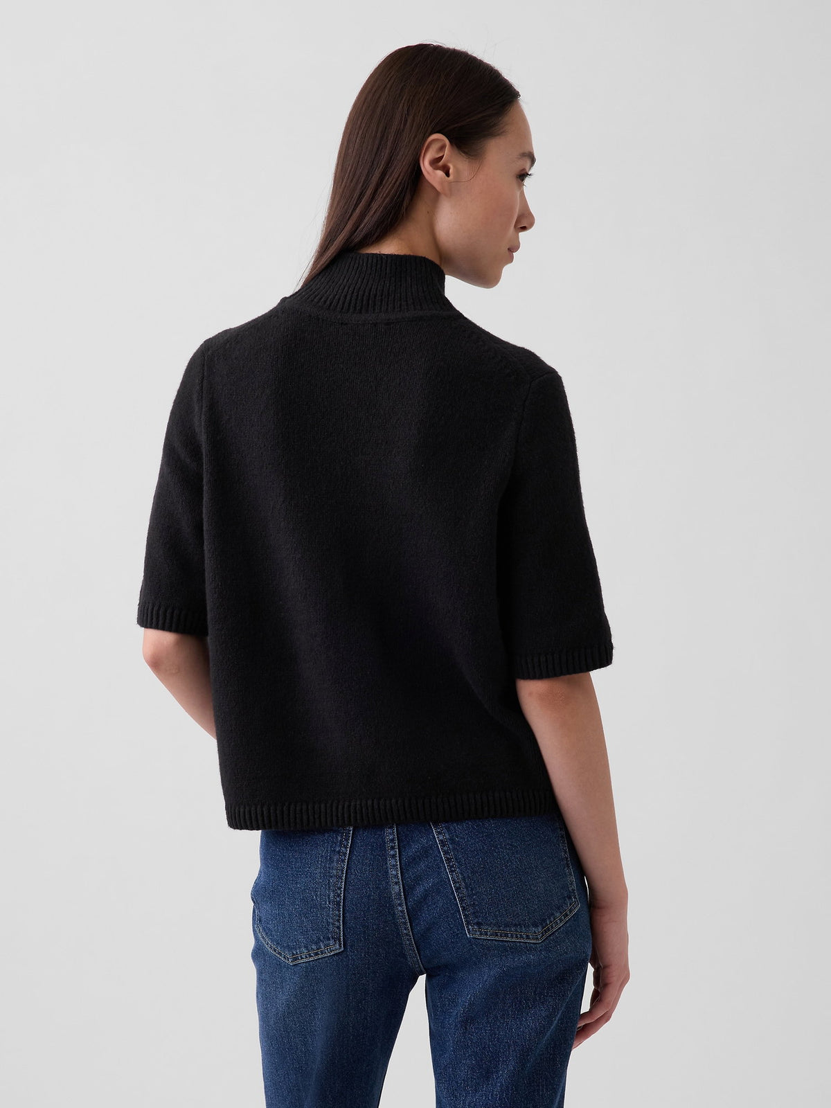 Siyah Cashsoft Mockneck Elbow-sleeve Kazak