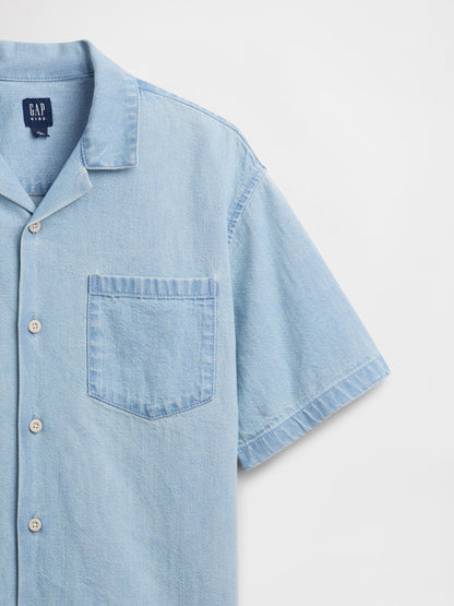 Açık Mavi Denim Relaxed Gömlek